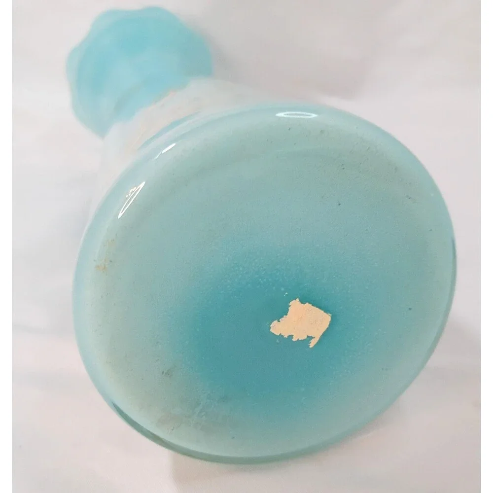 Vintage Asian Aqua Blue Vase with Gold Paint by Bartlett Collins